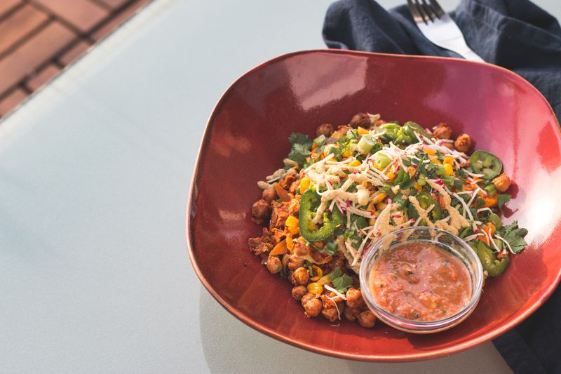 Quinoa Power Bowl with avocado and roasted chickpeas