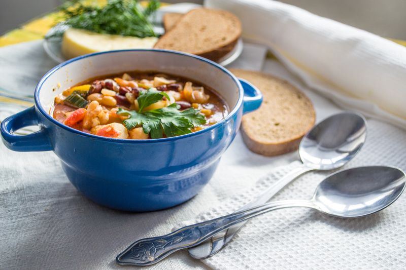Lentil and Vegetable Soup with cumin and fresh herbs